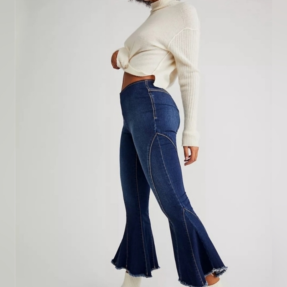 Free People Dark Blue Flared Jeans - Picture 4 of 9